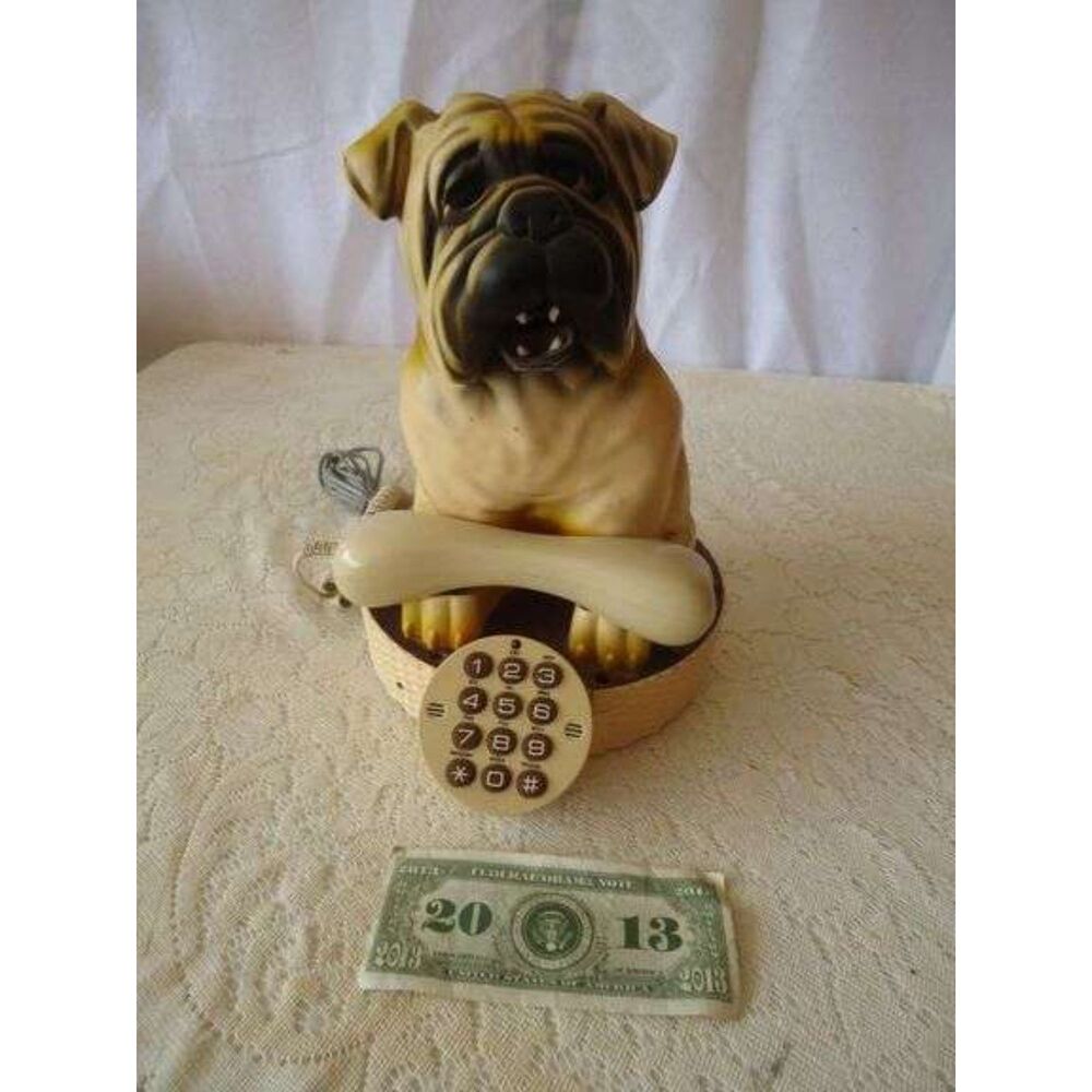 Vintage Pug/Bull Dog Landline Telephone NV-311 Phone Bone Fido Fone